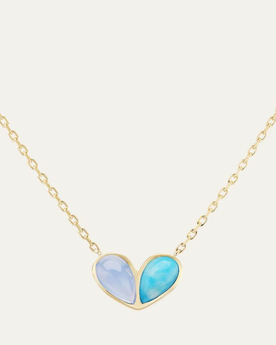 18K Yellow Gold Jumbo Sweetheart Aquamarine and Larimar Necklace